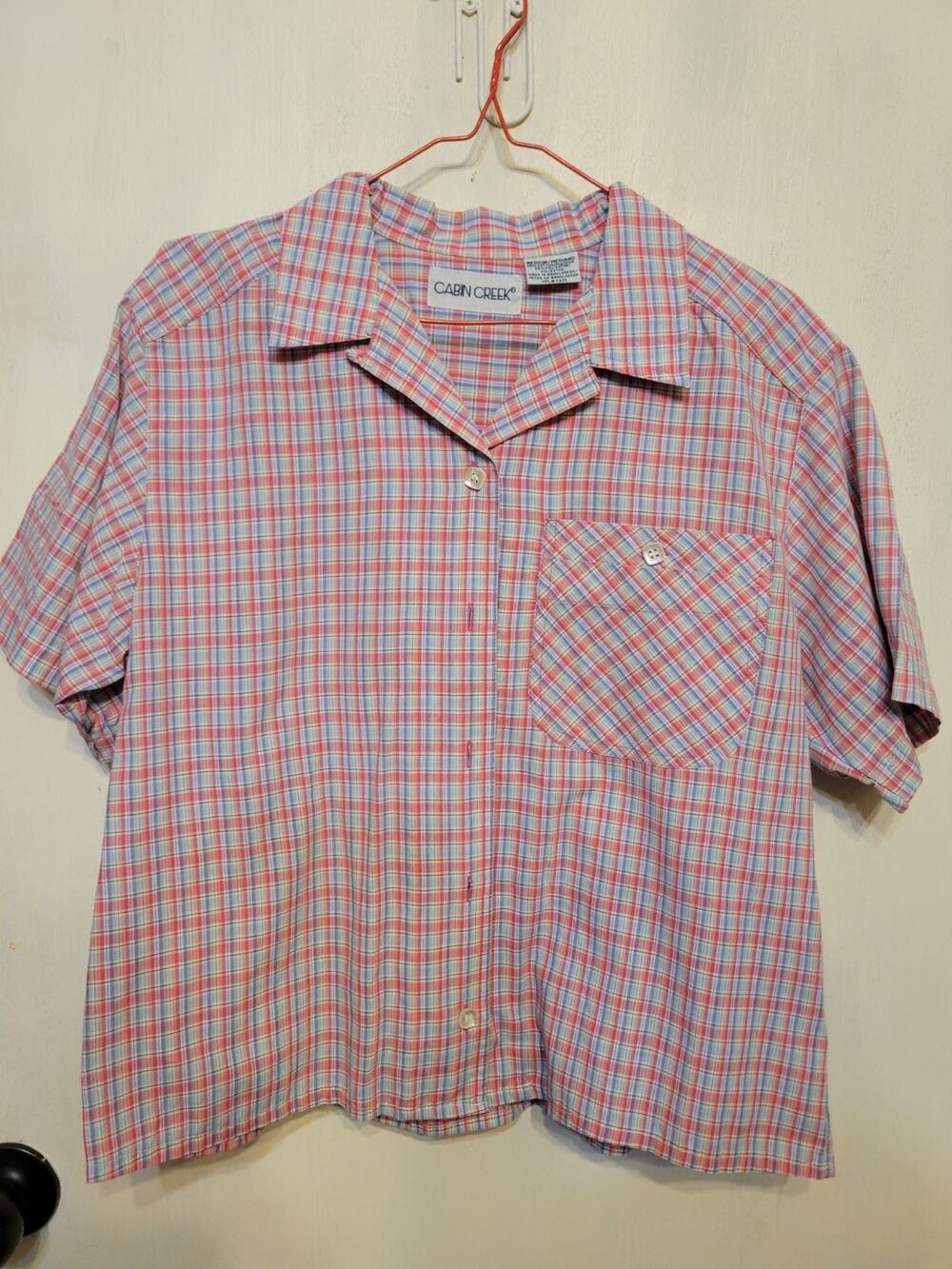 Ladies Medium Blue RED Plaid Cabin CREEK Retro Y2K Button DOWN